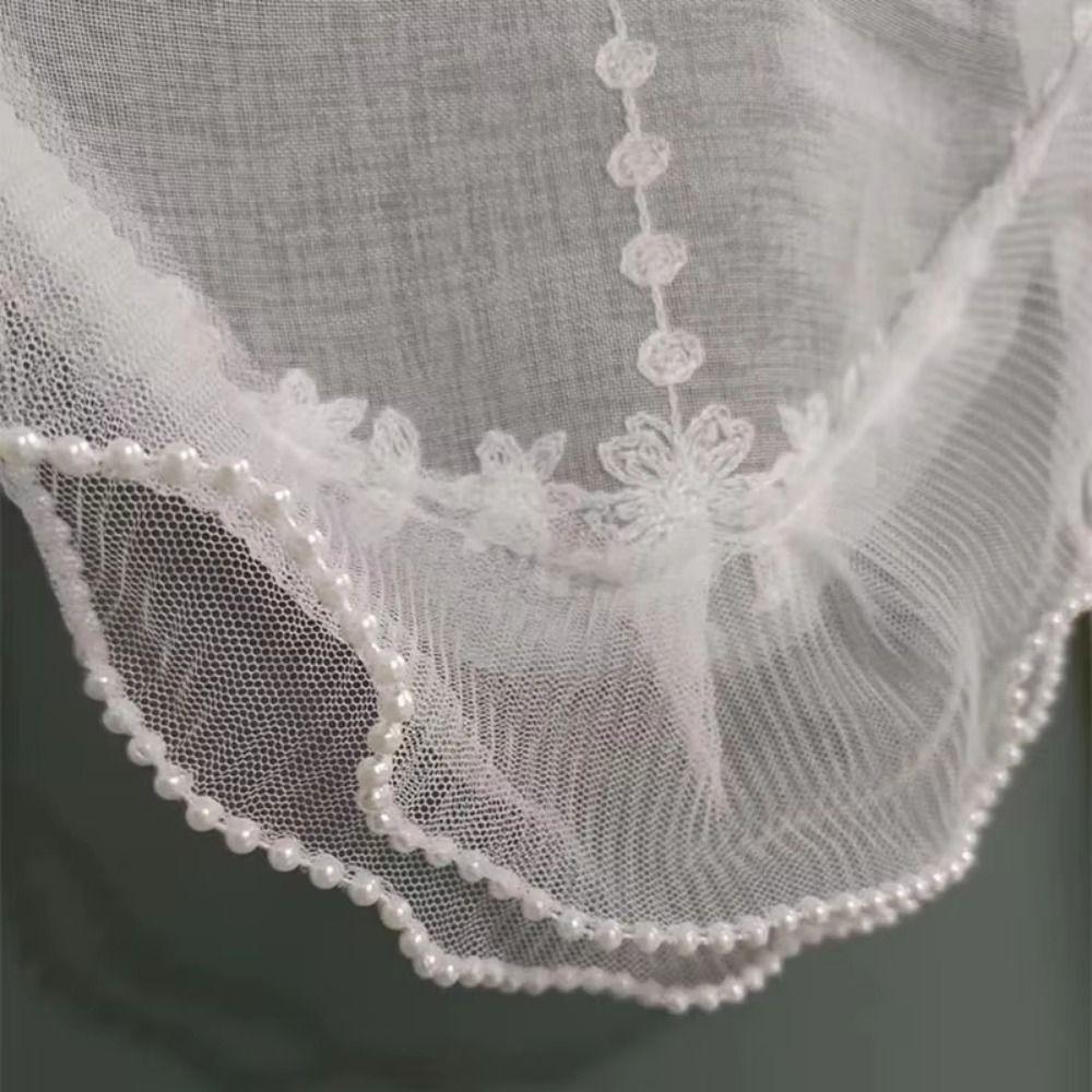 Wavy Edge Beaded Half Yarn Drapes Embroidered White Gauze Window Valance  Farmhouse