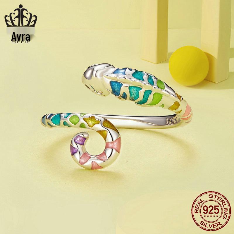 Aifle Sterling Silver Chameleon Adjustable Open Ring for Women