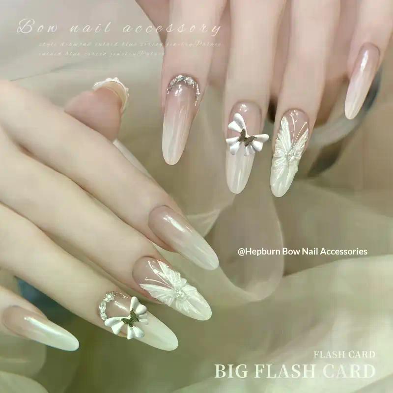 10Pcs Bowknot Nail Charms Metal Wine Red Black White Nail Rhinestone High Quality Stereoscopic Nail Decoration