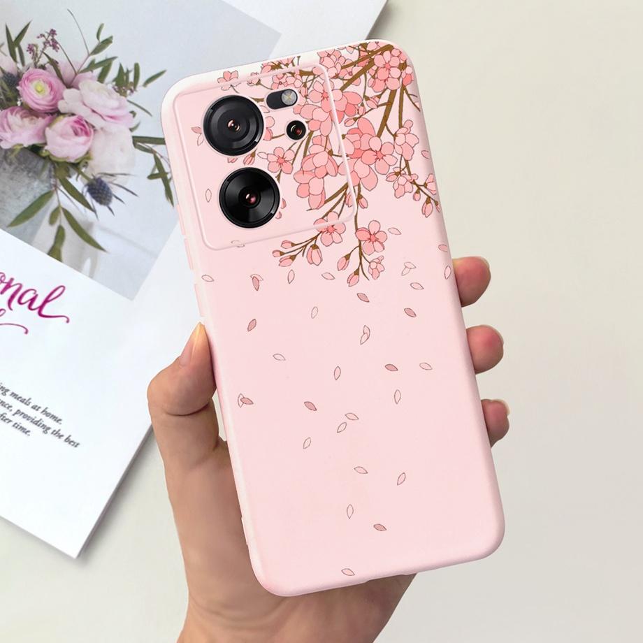 For Xiaomi Redmi 13C Case Xiaomi Mi 13T Pro Back Cover Soft Matte Liquid Silicone Flower Cartoon Printing Capa For Mi13T Pro Bag