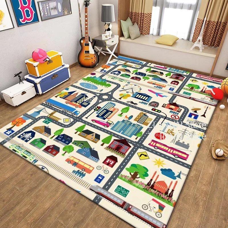 Thickened Flannel Carpet Living Room Children's Bedroom Decoration Floor Rug Cartoon Road Play Mat Soft Tatami Carpets Non-slip