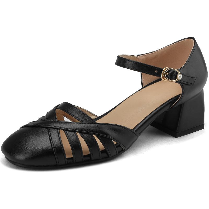 Elegant Women's Sandals Summer Close Toe Casual Medium Heel Ankle Strap Party Shoes Designer Comfortable Flip Flops For Girls