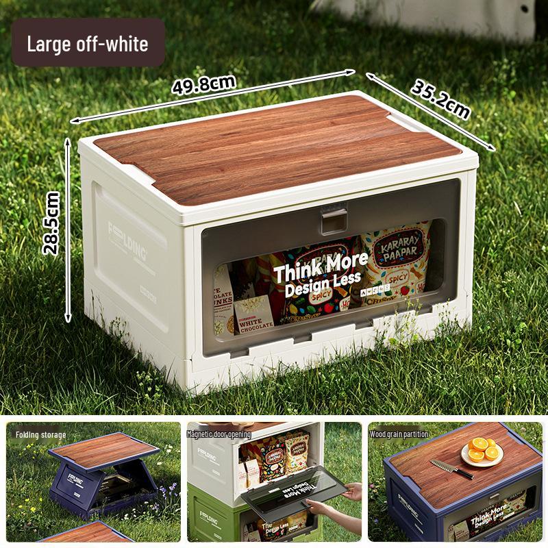 Extra Large Outdoor Storage Box: Side-Opening, Wood Lid, Foldable Camping & Car Trunk Organizer