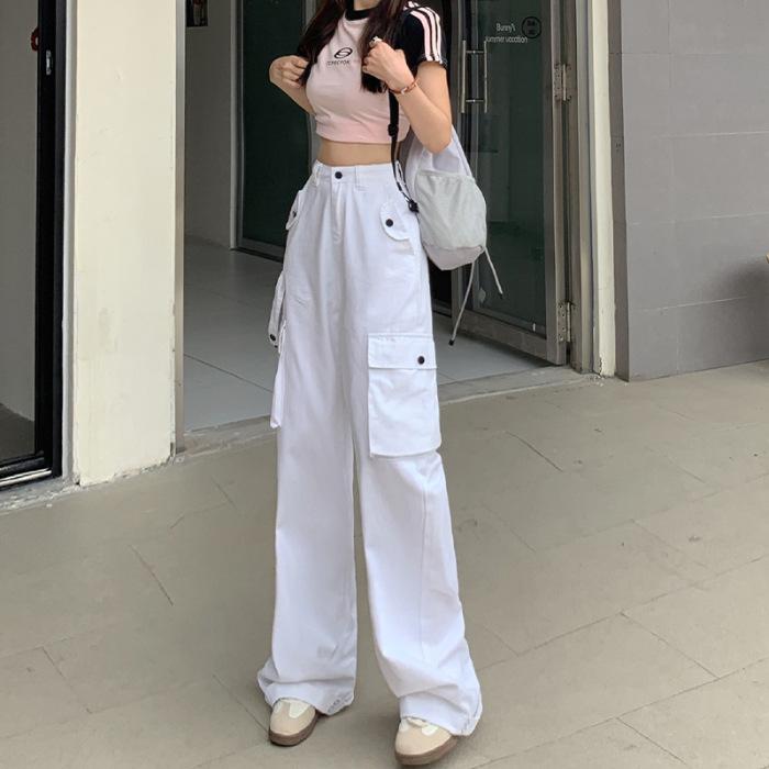 Overalls women's summer high waist 1116 new ins trendy design sense niche retro wide-leg pants slim floor-mopping trousers