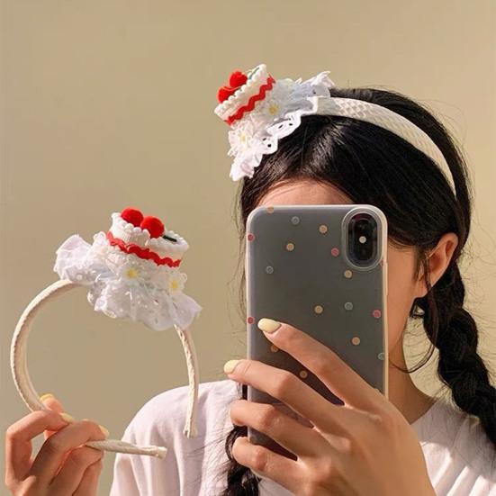 Soft Fabric Velvet Headband Birthday Series Cake Decor Bright Color Hair Hoop Hand-Crafted Hair Accessory