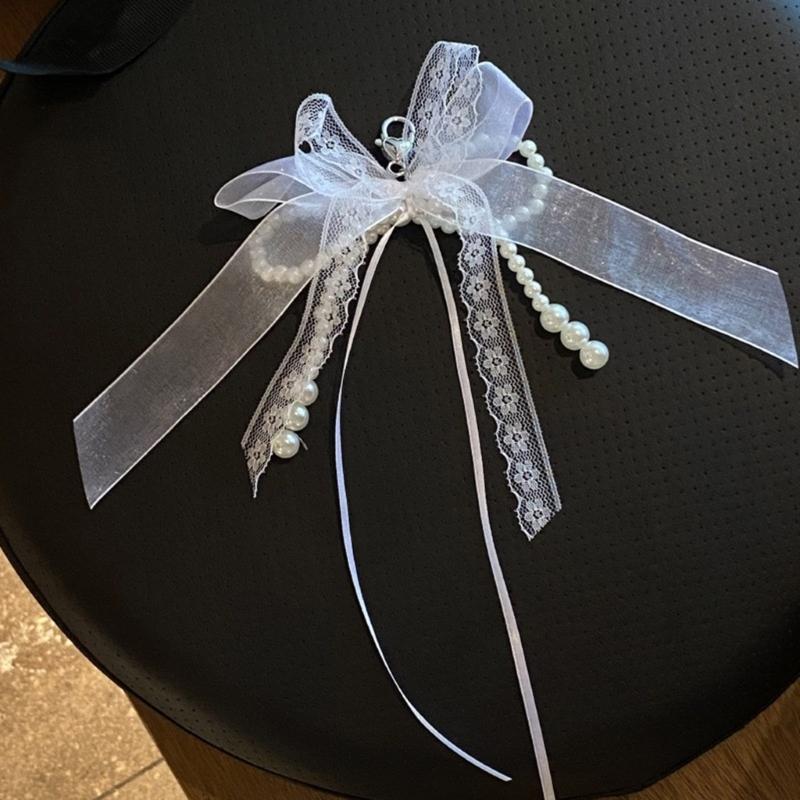 Eleganter Schlüsselanhänger mit Perlen, Handyanhänger, einzigartiger Schlüsselanhänger, Schleife, Taschenanhänger, Accessoire für Geldbörse und Rucksack
