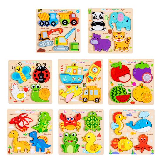 1 Set Wooden Animal Puzzle Board Cartoon Fruit Vehicle Puzzle Matching Board Toddlers Fine Motor Skills Portable Travel Preschool Learning Educational