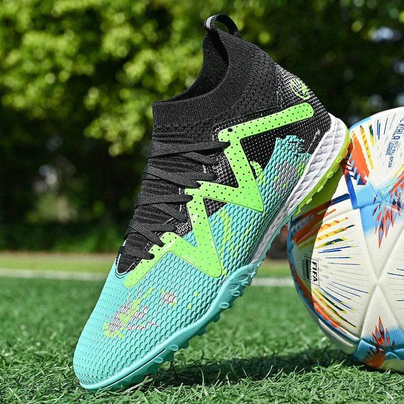 34-45unisex Football Shoes High-top Elastic Sock Mouth Rubber Soft Bottom TF Football Shoes Children Training Football Boots