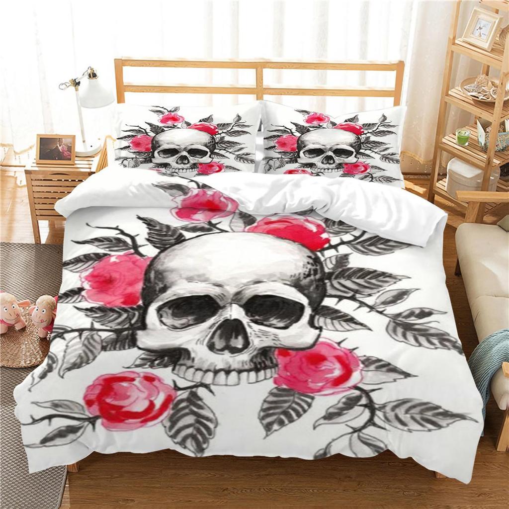 3D Skull Printing Duvet Cover Set Skull Pattern Bedspread Luxury Quilt Cover Bed Set with Pillowcase Man Single Size Bed Clothes