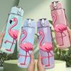 1PC Pink Flamingo Bird 750ml Color Plastic Sports Water Bottle Leakproof Flip Straw Lid Suitable for Sports Office Home Use