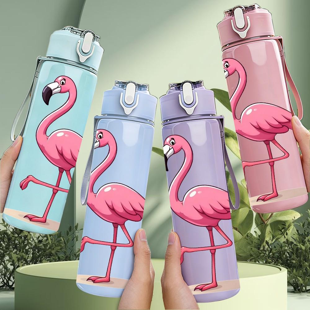 1PC Pink Flamingo Bird 750ml Color Plastic Sports Water Bottle Leakproof Flip Straw Lid Suitable for Sports Office Home Use