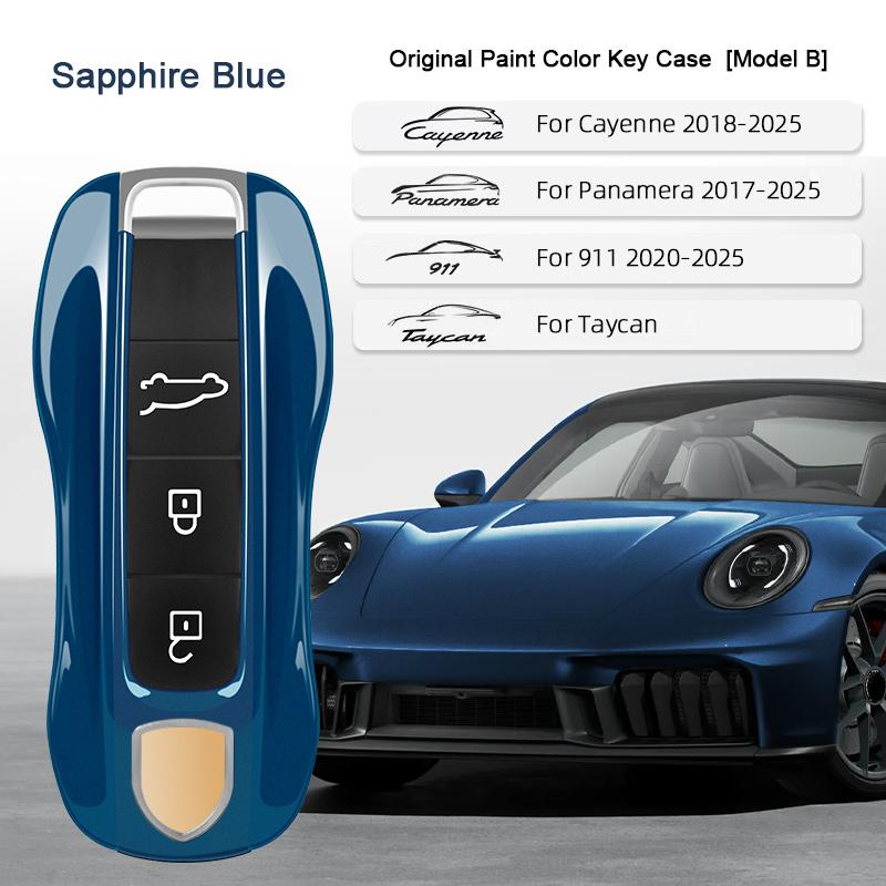 Car Key Paint Case Bordeaux Red Shell Replacement for Porsche Cayenne Mancan Panamera 911 718 Boxster Cayman Taycan 2010-2024