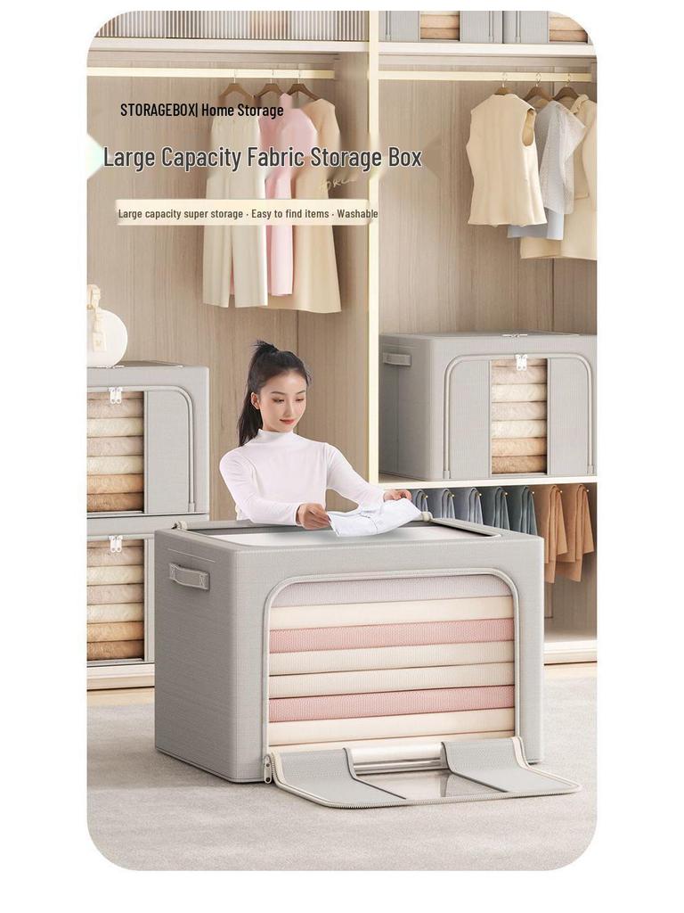 Large Capacity Oxford Cloth Storage Box with Steel Frame for Clothes and Quilts