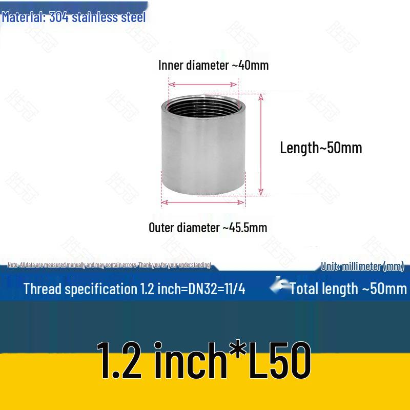 304 Stainless Steel 50MM Internal Thread Extension Pipe, 100MM Direct, 200MM Long Welding Head