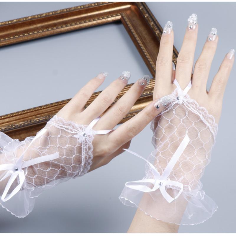 Lolita Styl Síťované Bezprsté Rukavice Pro Dívky Černé Krajkové Manžety na Zápěstí Rukáv na Ruku Punkové Krátké Rukavice Svatební Rukavice ze Síťoviny