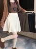 Women's High-Waisted Knitted Midi Skirt - Soft, Milky Color, Flaw-Hiding, A-Line Style for Autumn/Winter