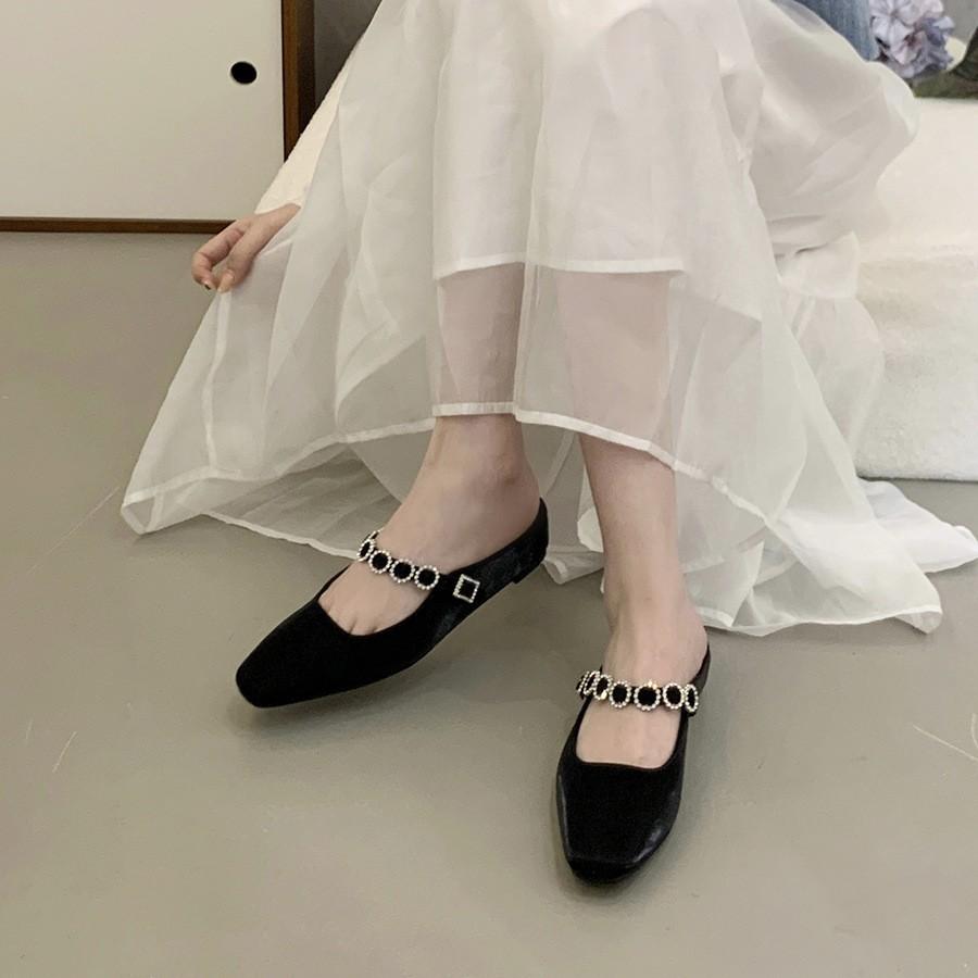 Inner heightening thick-soled silver evening bag head half slippers fairy shoes outer wear 2025 spring and summer Mary Jane single shoes