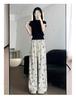 Japanese White Ice Silk Drapey Wide-Leg High-Waist Butterfly Ripped Pants - XS