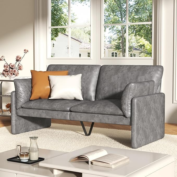 68'' Faux Leather Loveseat Sofa, Modern Love Seat Sofa Couches for Living Room, Soft Cusioned Leather Couch for Bedroom & Small Spaces