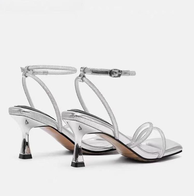 2025 Summer Design Women High Heel Sandal Fashion Narrow Band Dress Heel Shoes Ladies Outdoor Mary Jane Shoes Slingback Femme