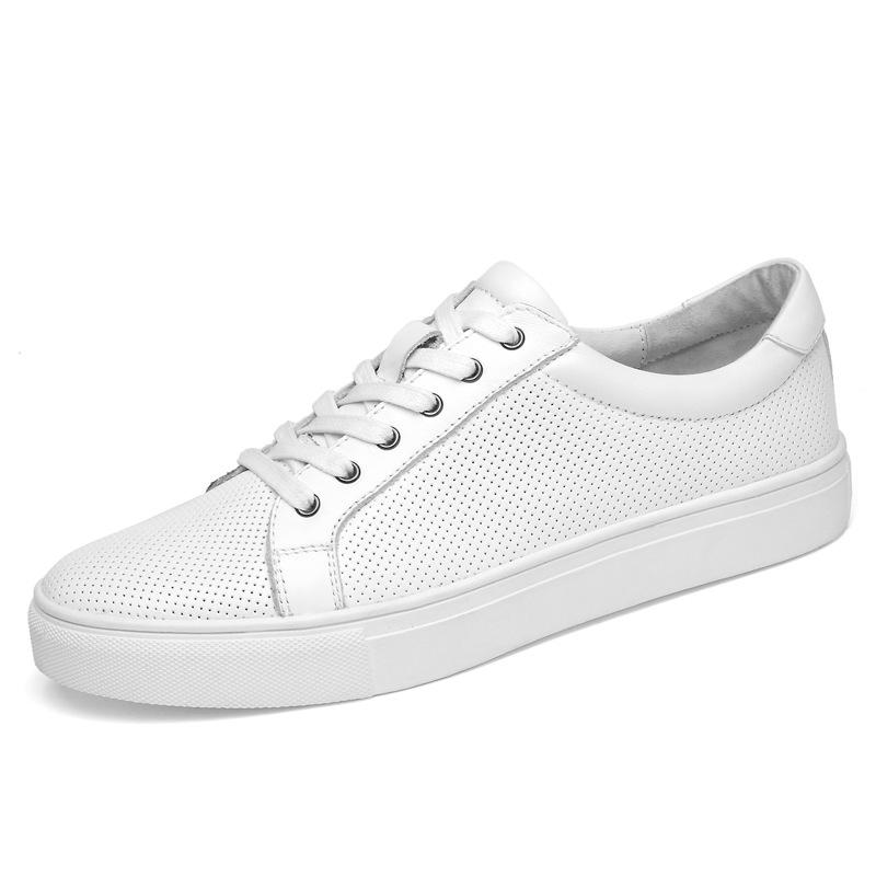 Men s Genuine Leather Lace-Up Casual Board Shoes, Round Toe, Breathable, Flat Sole, Perforated, Large Size. 42