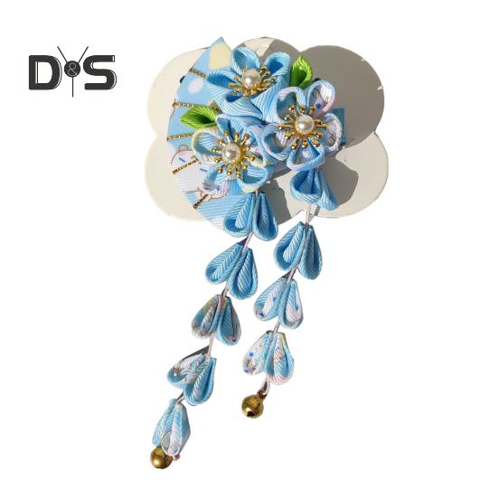 Haarnadel im Fächerstil mit Blumenglocken, Kunstperlen-Dekor, japanischer Kimono, Haarspange im antiken Stil, Haar-Accessoires