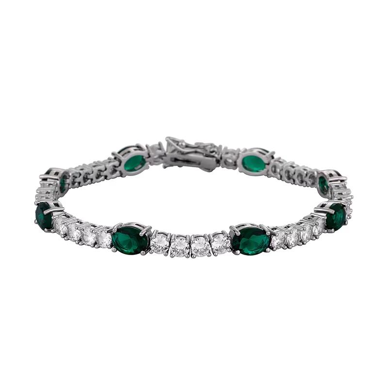 Prong Setting Two Tone Oval and Round CZ Tennis Bracelet Rhodium Plated Brass Luxury Couple Jewelry Gift