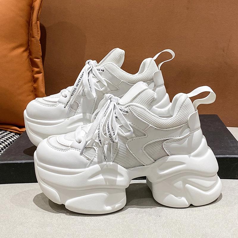 Fashion Fashion White Mesh Ventilate Women Sneakers 8CM High Platform Sports Shoes New Spring Thick Bottom Women's Wedge Casual Shoes