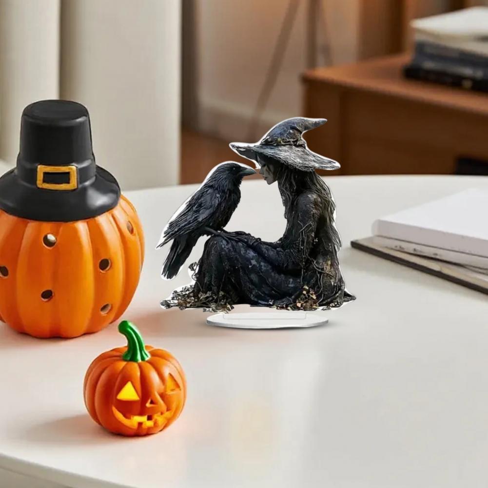 Halloween Witch Decoration Witch Decor Spooky Halloween Crow Witch Acrylic Ornament for Home Office Decor 2d Raven for Bookshelf