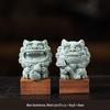 Guochao Style Purple Clay Lion Pair Figurines