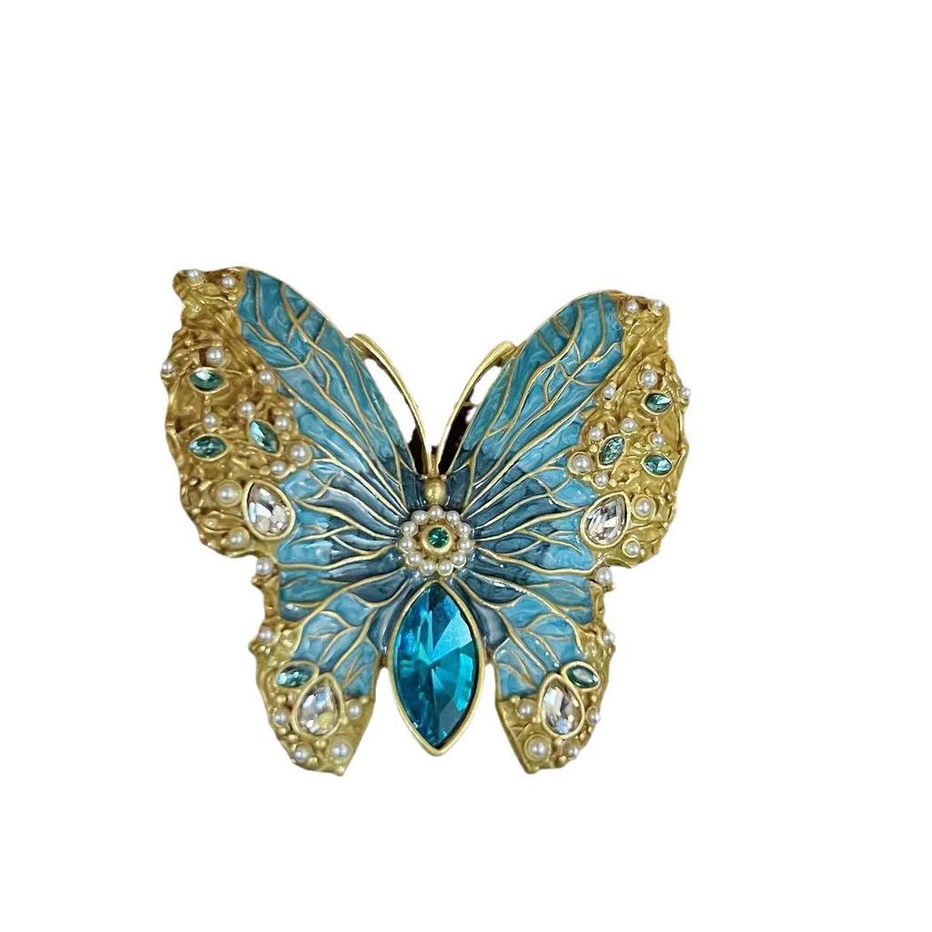 Vintage Gold-Plated Enamel Butterfly Ring - Large, Exaggerated Design for Women (Autumn/Winter Jewelry)