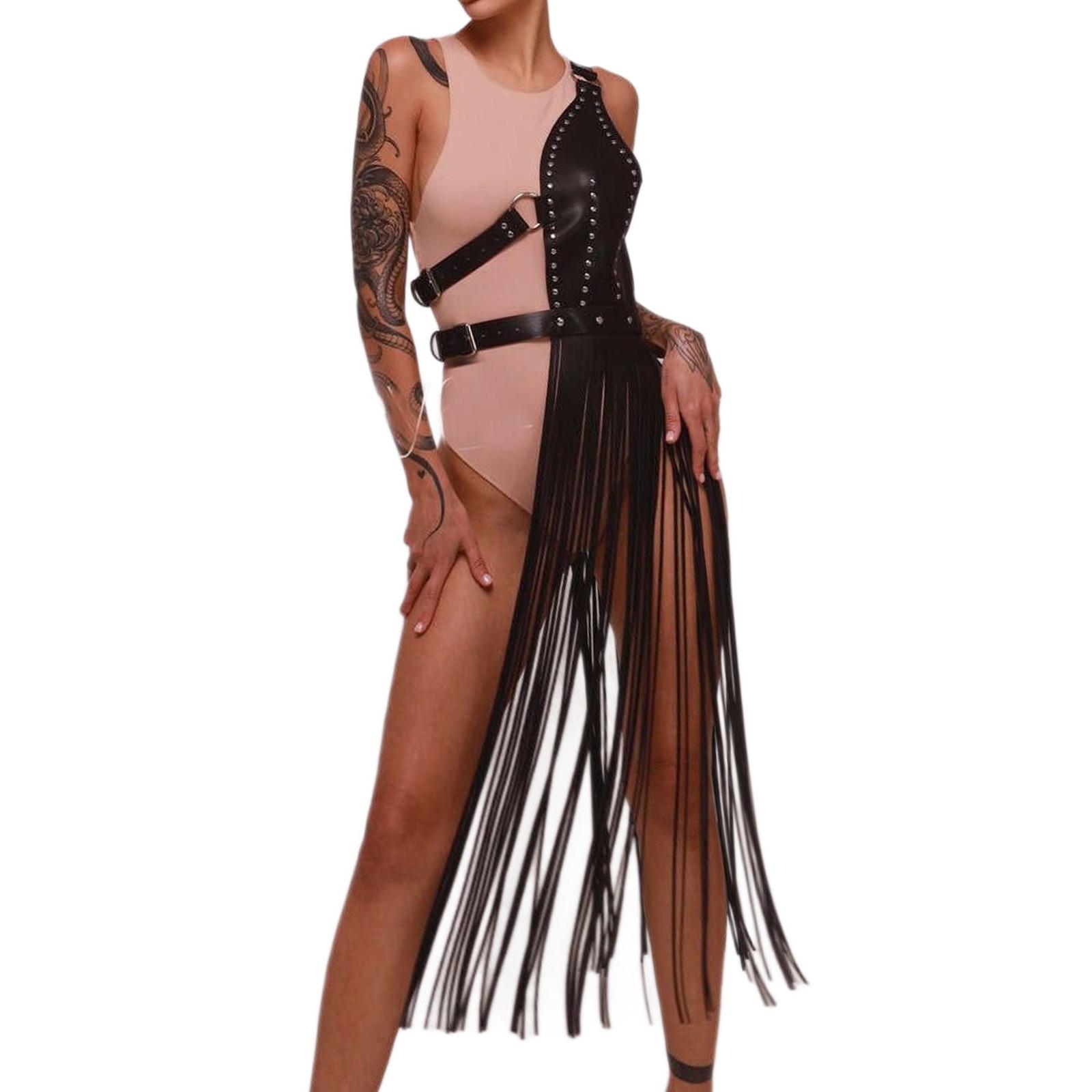 

Панк Пояс с бахромой Длинный пояс-подтяжка для женщин из ПУ кожи Регулируемый аксессуар для вечеринок и сценических выступлений чёрный