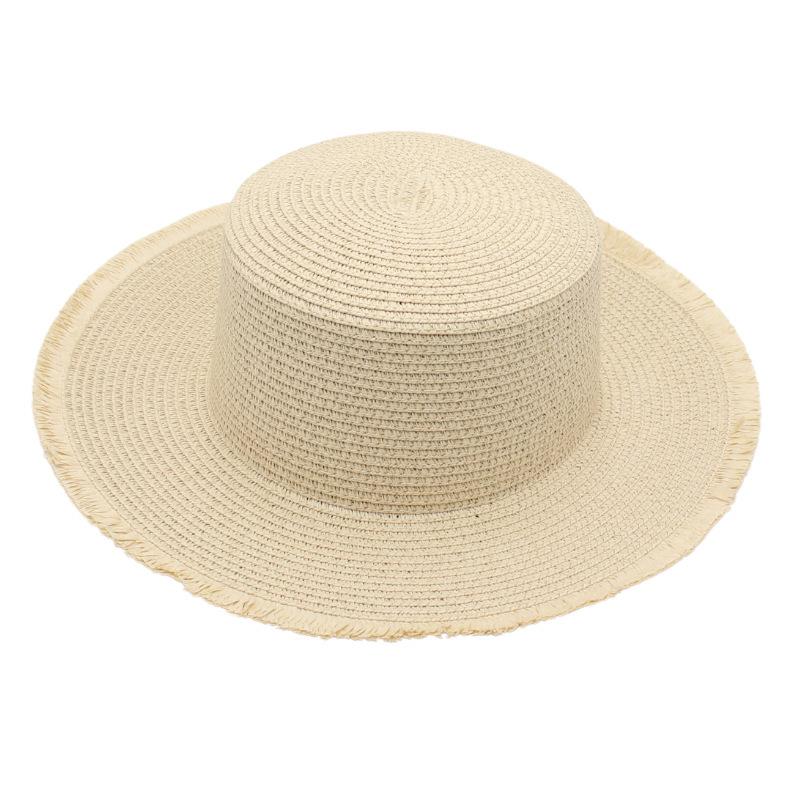 Flat Top Beach Hat Seaside Sun Hat Dome Vacation Rough Rim Panama Lafite Straw Hat