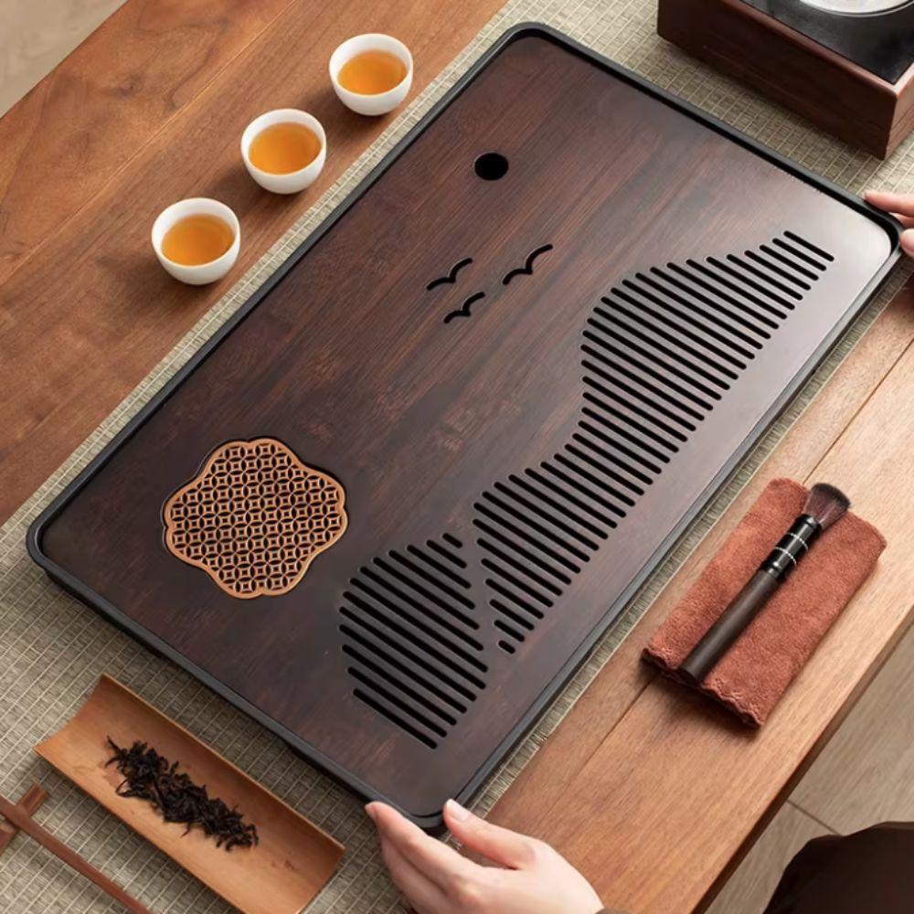 Rectangular Tea Serving Plate Japanese Style Water Storage Tea Tray Bamboo Drain Tea Tray  Office