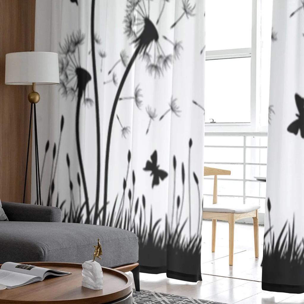 Eng Løvetann Blomst Sommerfugl Tyll Gardiner til soverom Boliginnredning Stue Kjøkken Voile Gardiner for blinde gardiner