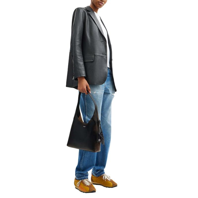 Coach Borsa a spalla hobo in pelle di vacchetta marca Brooklyn 28 piccola da donna nera con marrone