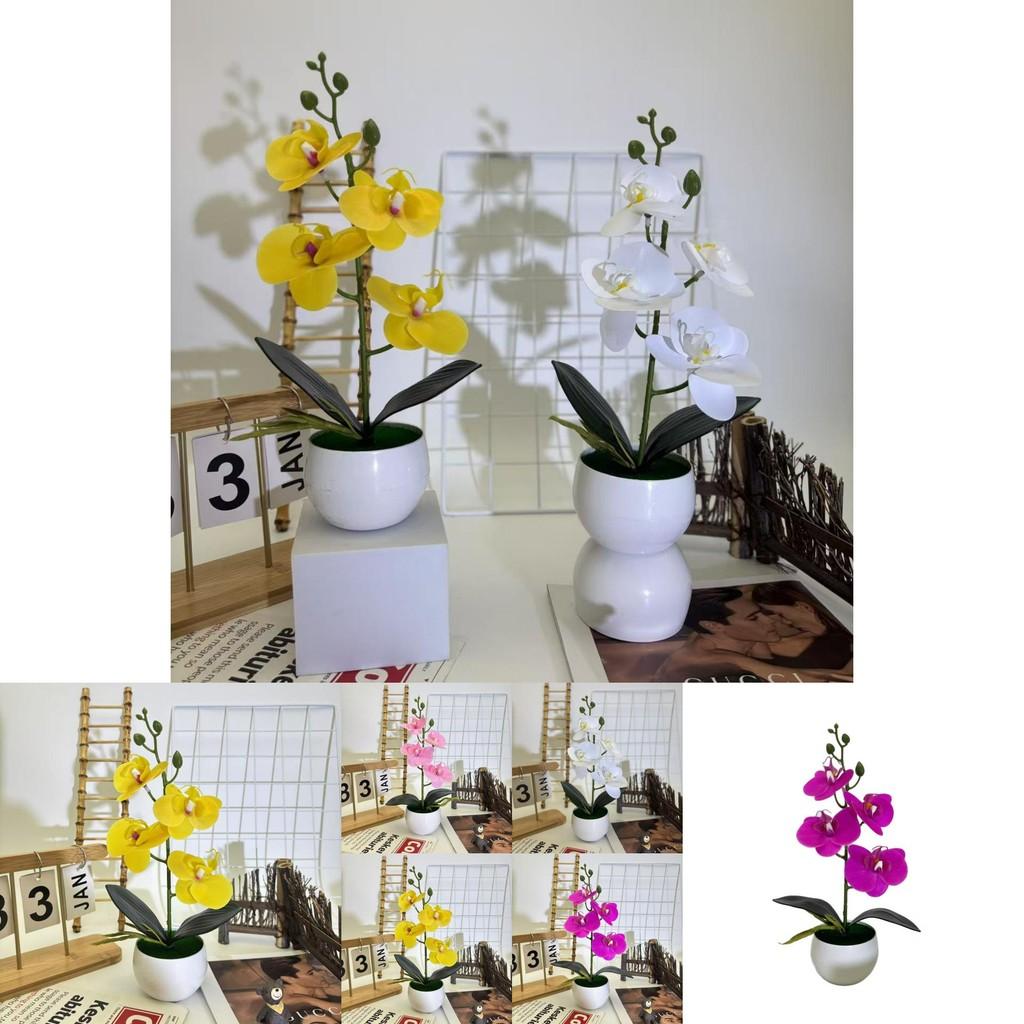 New Four Flower Small Round Orchid Desk Plant With Artificial Flowers For Home Decor And Office Use