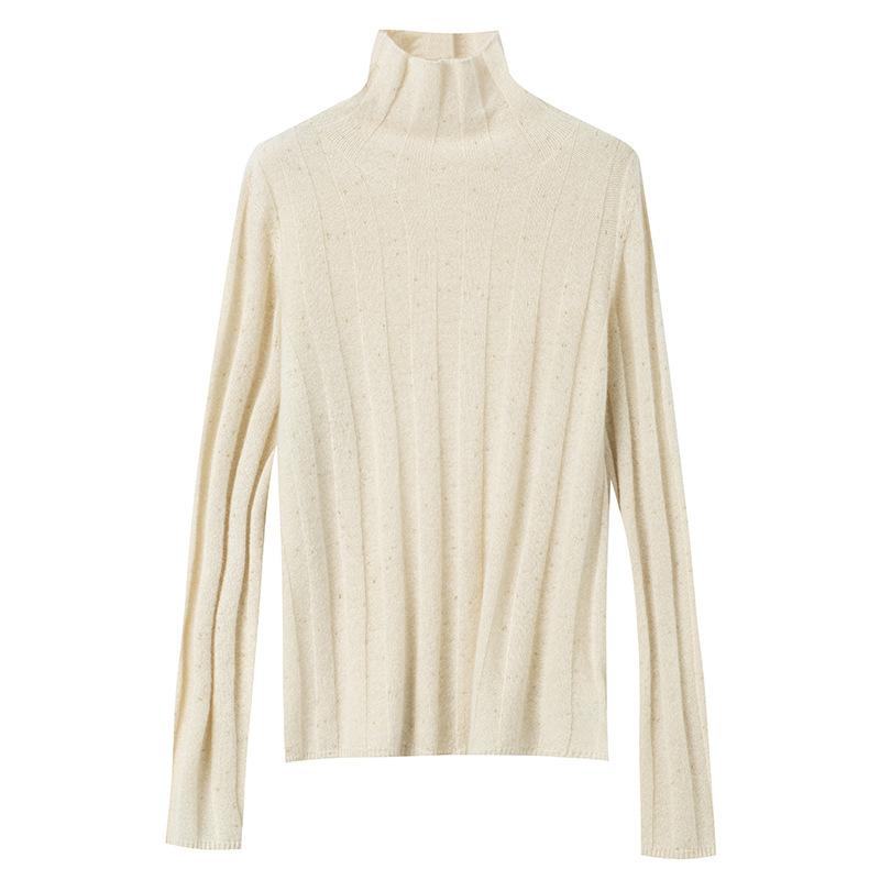 

Бесшовный цельнокроеный кашемировый свитер с женскими подмышечными полосками, свитер-пуловер с высоким горлом, приталенного кроя, легкий и теплый, базовый вязаный топ L белый