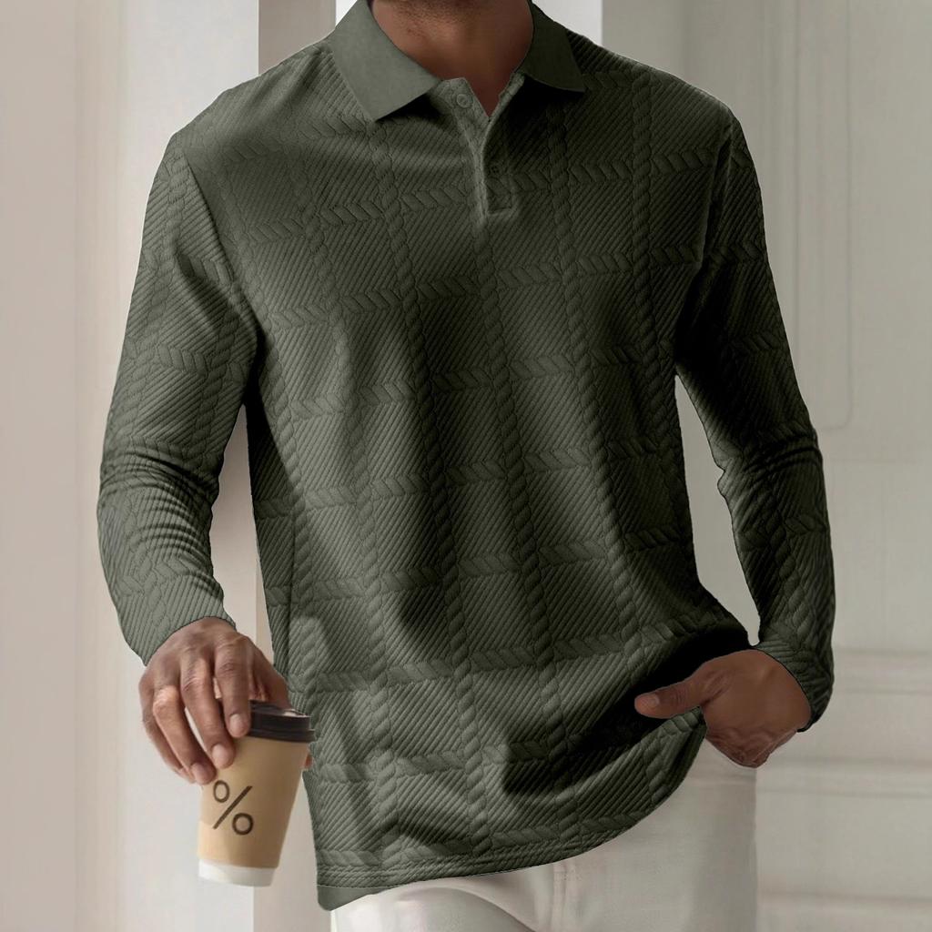 Spring and Autumn Solid Color Plaid Business Casual POLO Shirt Texture Men's Sports Polo Shirt