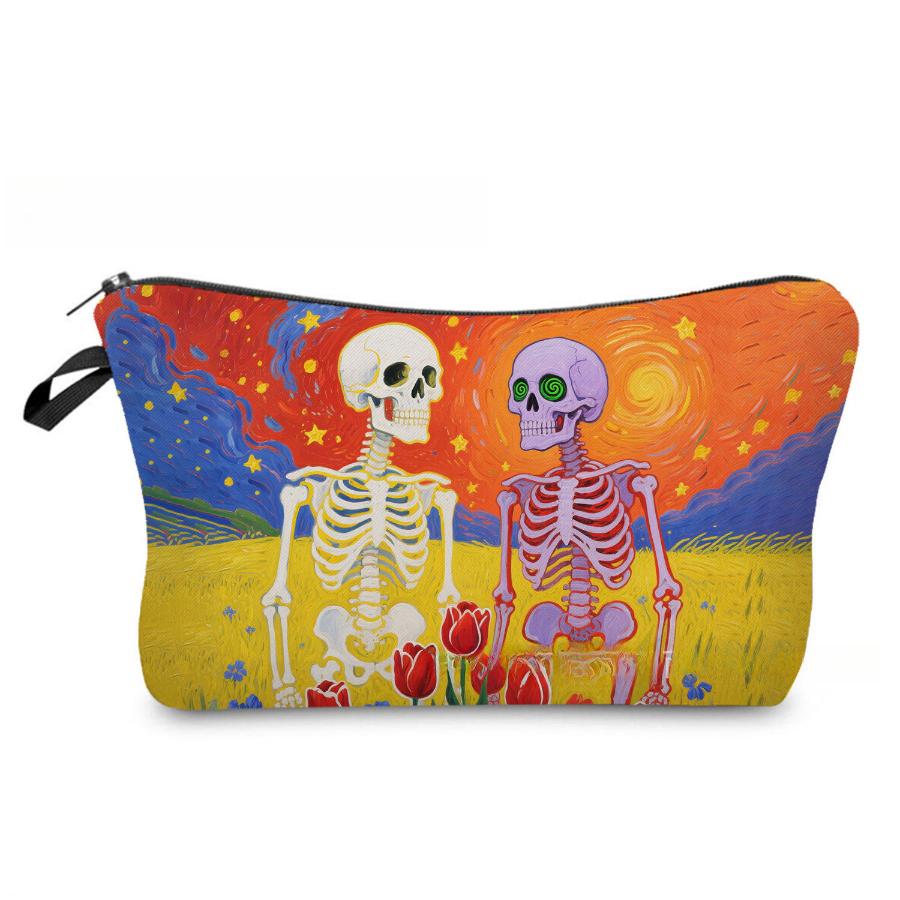 Women Skull Print Cosmetic Bag Toiletries Organize Travel Storage Case 6867 KTB