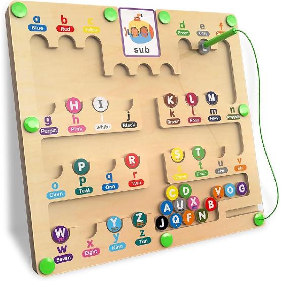 Magnetic Alphabet Maze for Toddlers: Montessori Toys for 3+ Year Old, Learning Color and Number Sorting, Fine Motor Skills, Educational Toy for