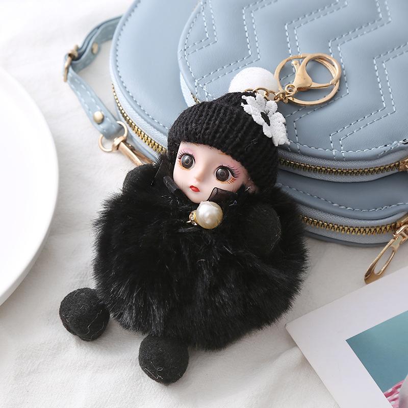 Cute Plush Keychain Imitation Rex Rabbit Fur Ball Keyring Big Eye Doll Pendant  Car Bag Charm