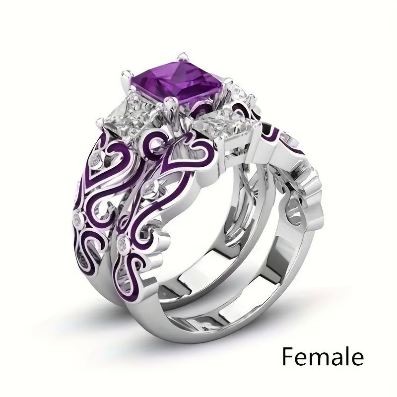 Purple Square Zircon Resin Flower Pattern Retro Ring