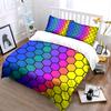 Regenbogen-Waben-Bettwäsche-Set, Farbverlauf schillernder Sechseck-Druck-Set mit 1 Bettbezug 2 Kissenbezügen Einzelbett Doppelbett King Queen
