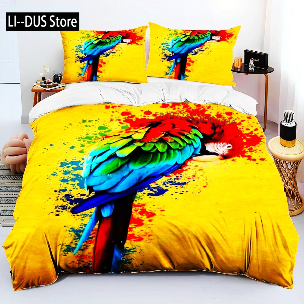 Colorful Parrot Macaws Birds Comforter Bedding SetDuvet Cover Bed Set Quilt Cover PillowcaseKing Queen Size Bedding Set Adult