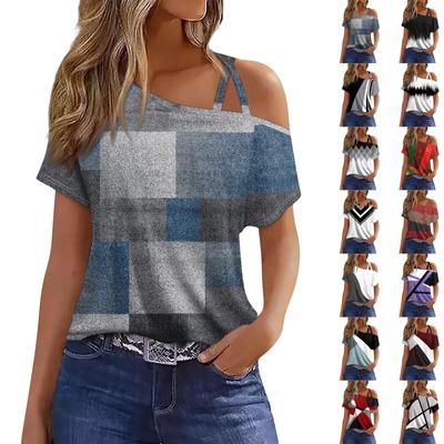 Damenmode Lässiger Druck Sexy Kalte Schulter Kurzarm T-Shirt Top