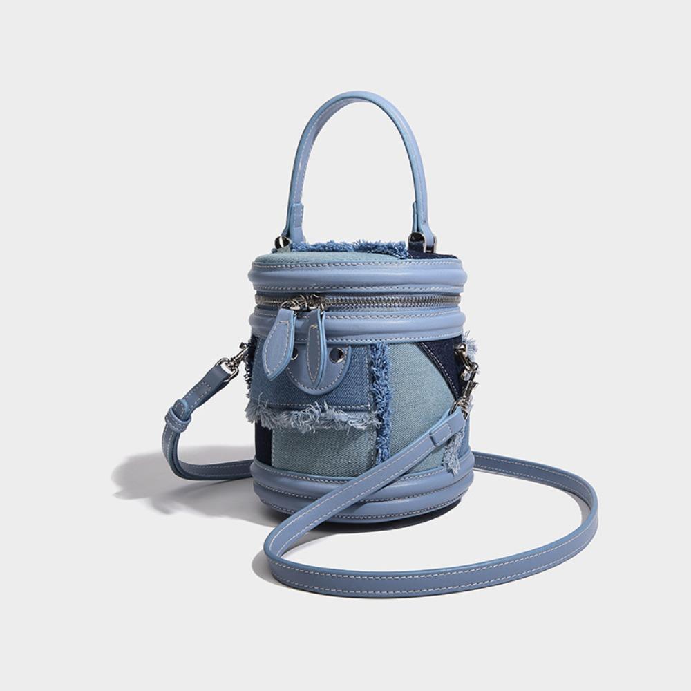 Niche Design Denim Splicing Foreign Gas Bucket Bag 2 Versatile Portable Messenger Small Bag