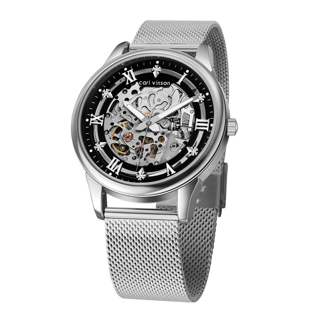 Herren Automatische Mechanische Uhr Hochwertig Wasserdicht Skelett Transparent Leuchtend Mechanische Uhr Herren