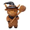 Halloween Highland Cow Resin Figurine Wizard Hat Pumpkin Broom Cattle Statue Sculpture Holiday Party Decoration Ornament
