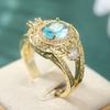Exquisite Inlaid White CZ Women's Ring Vintage Gold Color Hand Carving Daily Wear Party Jewelry Anniversary Gift